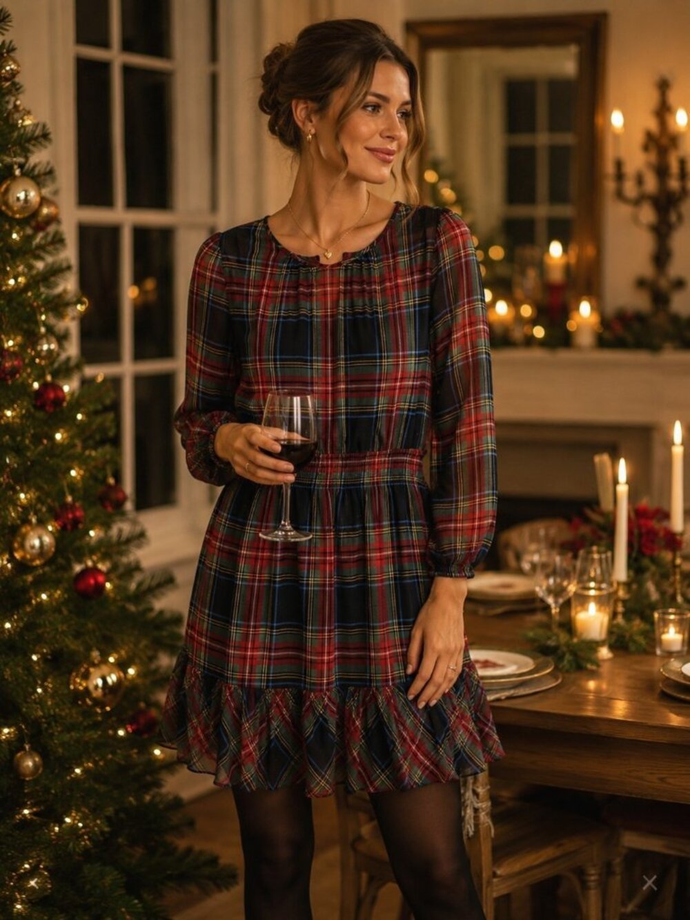 J. Crew Cinched Waist Dress in Stewart Tartan Plaid Chiffon Holiday Dress